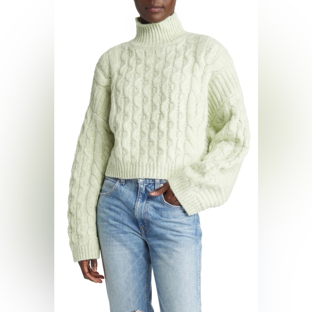 TOPSHOP Mint Green Cable Knit Turtleneck Sweater‎ XS